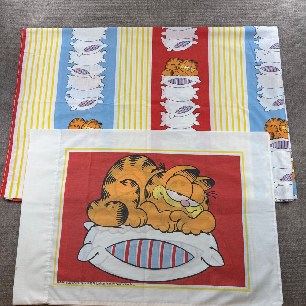 Vintage 1978 Garfield Twin Sheet and Pillowcase Set Burlington Caress Jim Davis